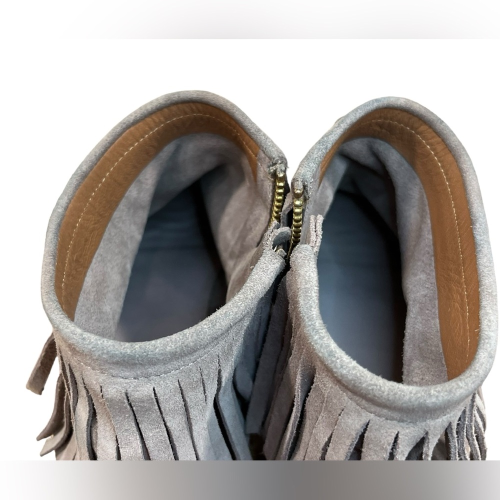 Kate Spade Fringe Suede Ankle Boots Taupe Boho Western Festival 7.5 - Picture 11 of 11